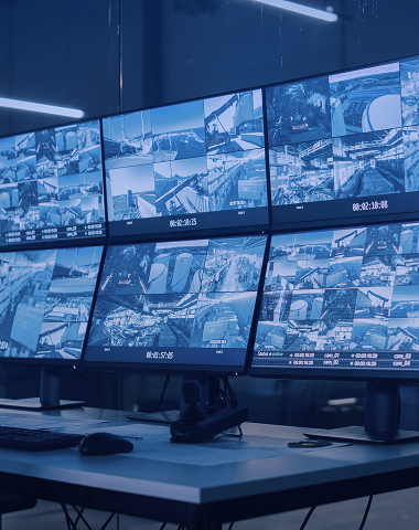 Real-time security monitoring — multi-camera control screens