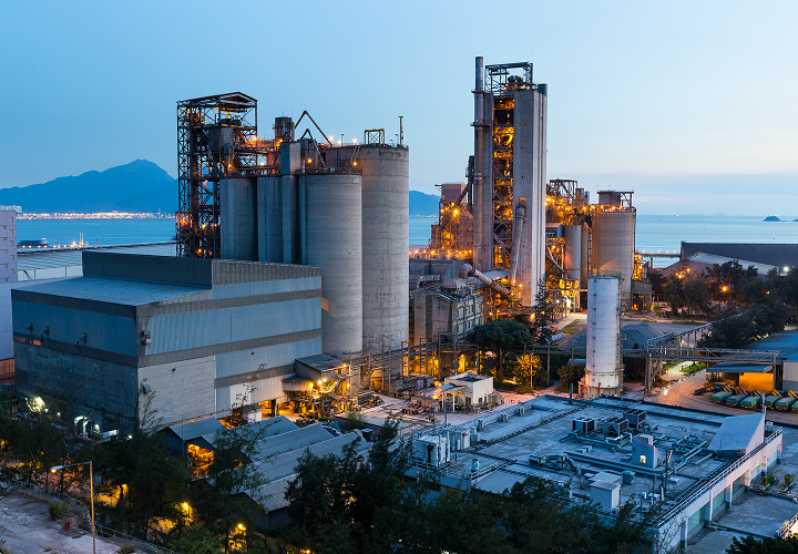 Night view of a manufacturing plant and chemical facility