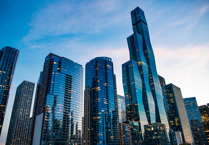 Skyline of large offices and commercial facilities